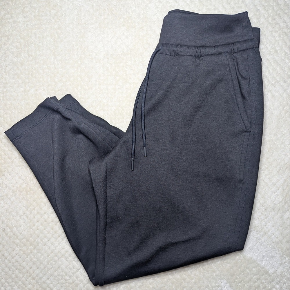Athleta Black Drawstring Jogger Pants Women's M |Tapered Athletic Travel Lounge